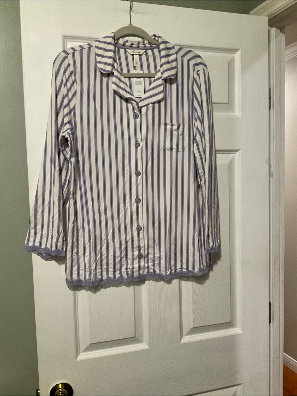 Striped Button-Front Pajama Top - White & Lavender